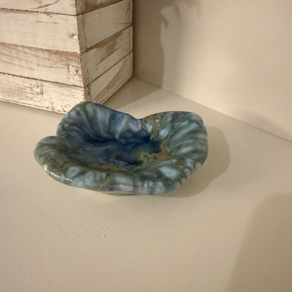 Monterey Jade Blue/Green/Gold Drip Glaze Ashtray California Pottery MCM Vintage